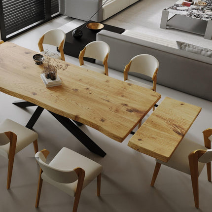 Dining Table Live Edge Extendable 2-Sides Dining Table Kitchen Industrial Rustic Wood, Crossover Steel Base