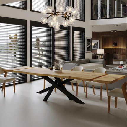 Dining Table Live Edge Extendable 2-Sides Dining Table Kitchen Industrial Rustic Wood, Crossover Steel Base