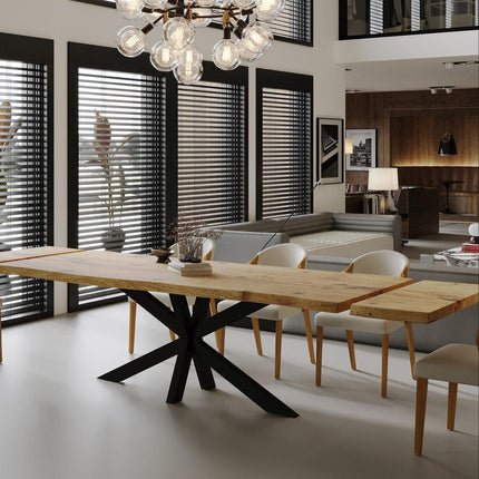 Dining Table Live Edge Extendable 2-Sides Dining Table Kitchen Industrial Rustic Wood, Star Steel Base