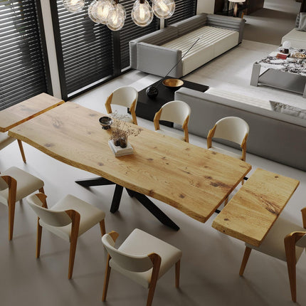 Dining Table Live Edge Extendable 2-Sides Dining Table Kitchen Industrial Rustic Wood, Star Steel Base