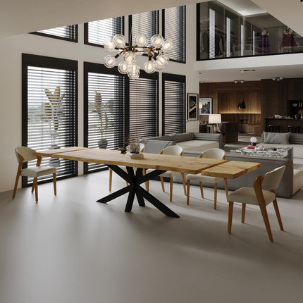 Dining Table Live Edge Extendable 2-Sides Dining Table Kitchen Industrial Rustic Wood, Star Steel Base