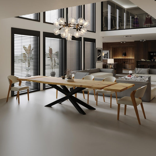Dining Table Live Edge Extendable 2-Sides Dining Table Kitchen Industrial Rustic Wood, Spider Steel Base