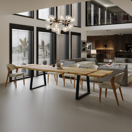 Dining Table Live Edge Extendable 2-Sides Dining Table Kitchen Industrial Rustic Wood, Steel Legs
