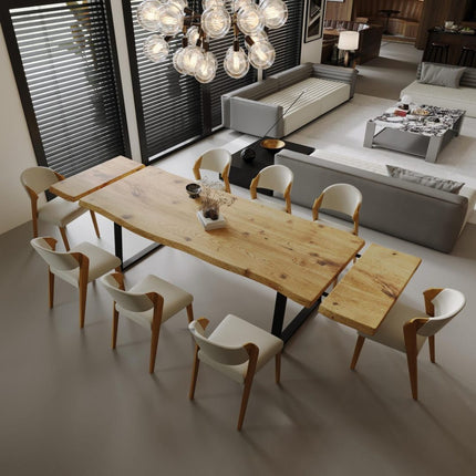 Dining Table Live Edge Extendable 2-Sides Dining Table Kitchen Industrial Rustic Wood, Steel Legs