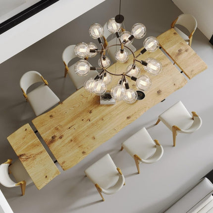 Dining Table Live Edge Extendable 2-Sides Dining Table Kitchen Industrial Rustic Wood, Steel Legs