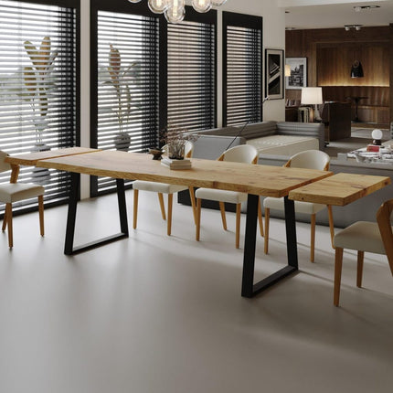 Dining Table Live Edge Extendable 2-Sides Dining Table Kitchen Industrial Rustic Wood, Steel Legs