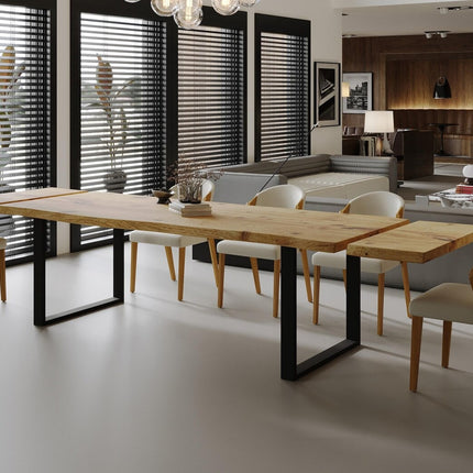 Dining Table Live Edge Extendable 2-Sides Dining Table Kitchen Industrial Rustic Wood, Steel Legs