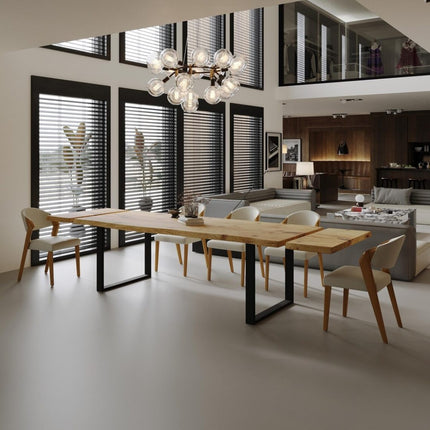Dining Table Live Edge Extendable 2-Sides Dining Table Kitchen Industrial Rustic Wood, Steel Legs