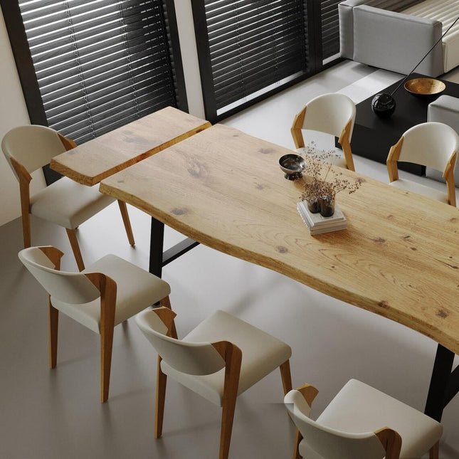 Dining Table Live Edge Extendable 2-Sides Dining Table Kitchen Industrial Rustic Wood, Steel Legs