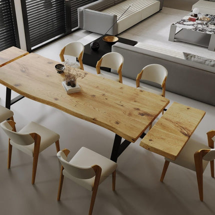 Dining Table Live Edge Extendable 2-Sides Dining Table Kitchen Industrial Rustic Wood, Steel Legs