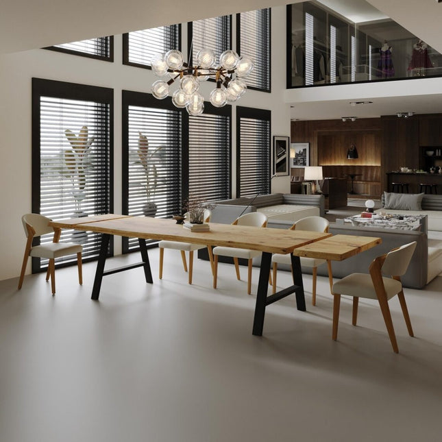 Dining Table Live Edge Extendable 2-Sides Dining Table Kitchen Industrial Rustic Wood, Steel Legs