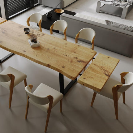 Dining Table Live Edge Extendable 2-Sides Dining Table Kitchen Industrial Rustic Wood, Steel Legs