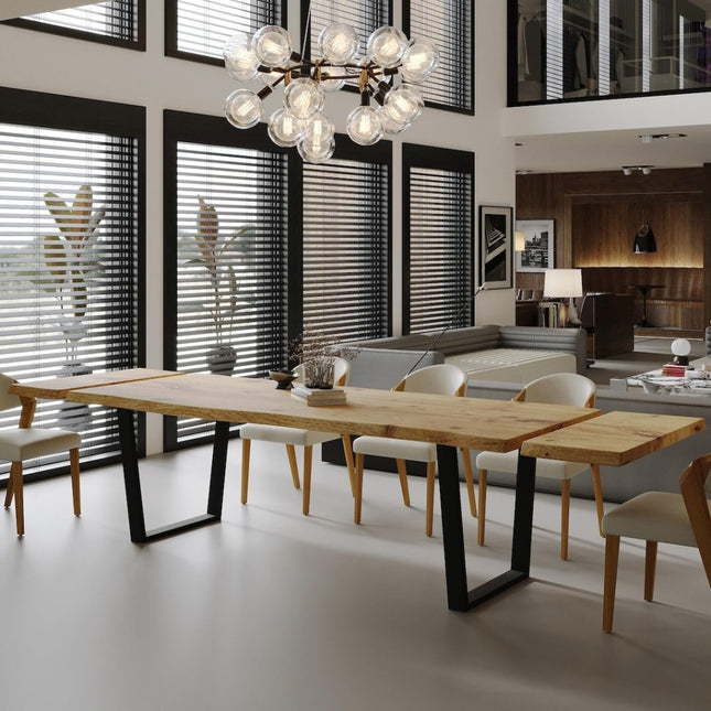 Dining Table Live Edge Extendable 2-Sides Dining Table Kitchen Industrial Rustic Wood, Steel Legs