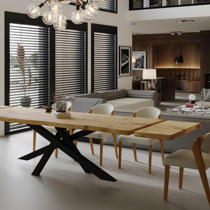 Dining Table Live Edge Extendable 2-Sides Dining Table Kitchen Industrial Rustic Wood, Crossover Steel Base