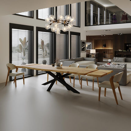 Dining Table Live Edge Extendable 2-Sides Dining Table Kitchen Industrial Rustic Wood, Crossover Steel Base