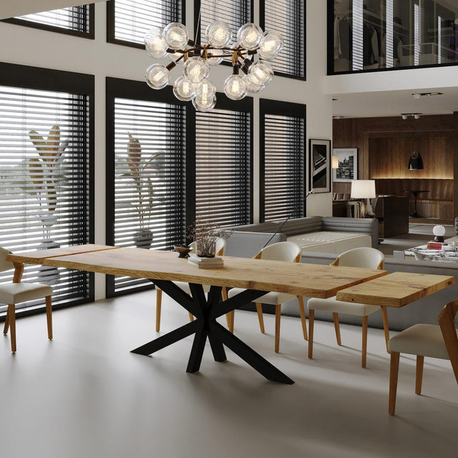 Dining Table Live Edge Extendable 2-Sides Dining Table Kitchen Industrial Rustic Wood, Star Steel Base