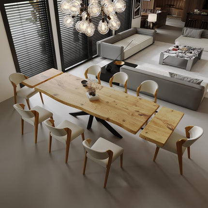 Dining Table Live Edge Extendable 2-Sides Dining Table Kitchen Industrial Rustic Wood, Star Steel Base