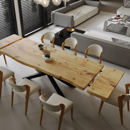 Dining Table Live Edge Extendable 2-Sides Dining Table Kitchen Industrial Rustic Wood, Spider Steel Base
