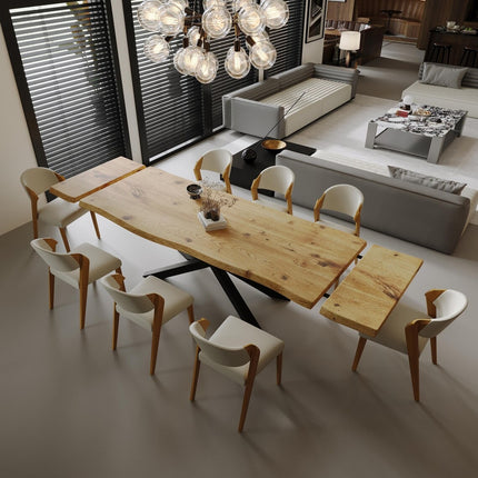 Dining Table Live Edge Extendable 2-Sides Dining Table Kitchen Industrial Rustic Wood, Spider Steel Base