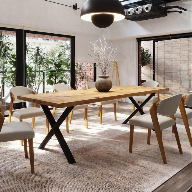 Brigg Dining Table Metal LEGS Industrial Rustic Wood Handmade Table Cotswold