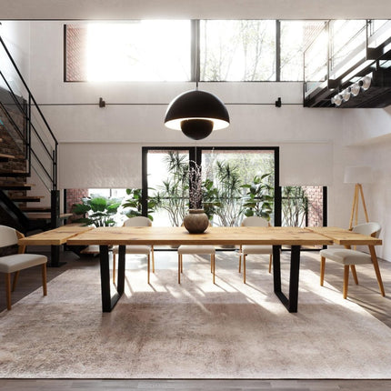 Brigg Dining Table Straight Edge Extendable 2 Sides Dining Table Kitchen Industrial Rustic Wood, VF Steel Legs