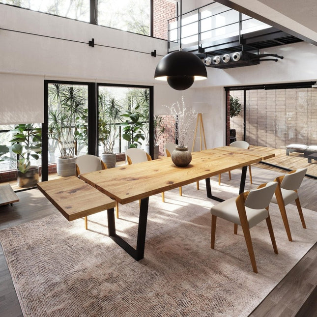 Brigg Dining Table Straight Edge Extendable 2 Sides Dining Table Kitchen Industrial Rustic Wood, VF Steel Legs