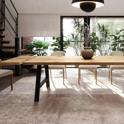 Brigg Dining Table Straight Edge Extendable 2 Sides Dining Table Kitchen Industrial Rustic Wood, AF Steel Legs