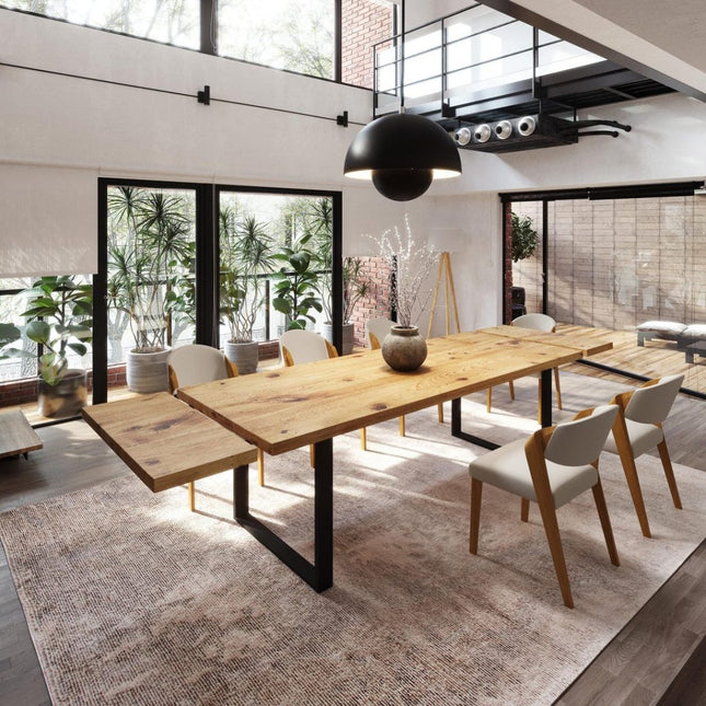 Brigg Dining Table Straight Edge Extendable 2 Sides Dining Table Kitchen Industrial Rustic Wood, Square Steel Legs