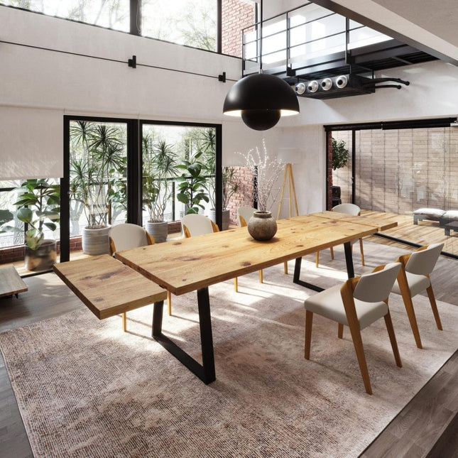 Brigg Dining Table Straight Edge Extendable 2Side Dining Table Kitchen Industrial Rustic Wood, TRAPEZIUM Steel Legs