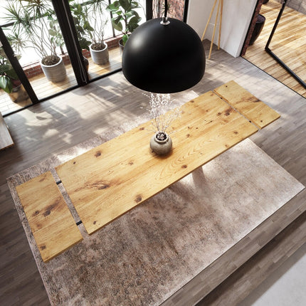 Brigg Dining Table Straight Edge Extendable 2 Sides Dining Table Kitchen Industrial Rustic Wood, Crossover Steel Base