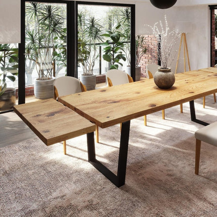 Brigg Dining Table Straight Edge Extendable 2 Sides Dining Table Kitchen Industrial Rustic Wood, VF Steel Legs