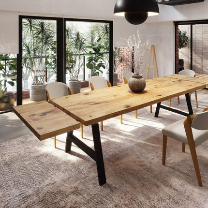 Brigg Dining Table Straight Edge Extendable 2 Sides Dining Table Kitchen Industrial Rustic Wood, AF Steel Legs