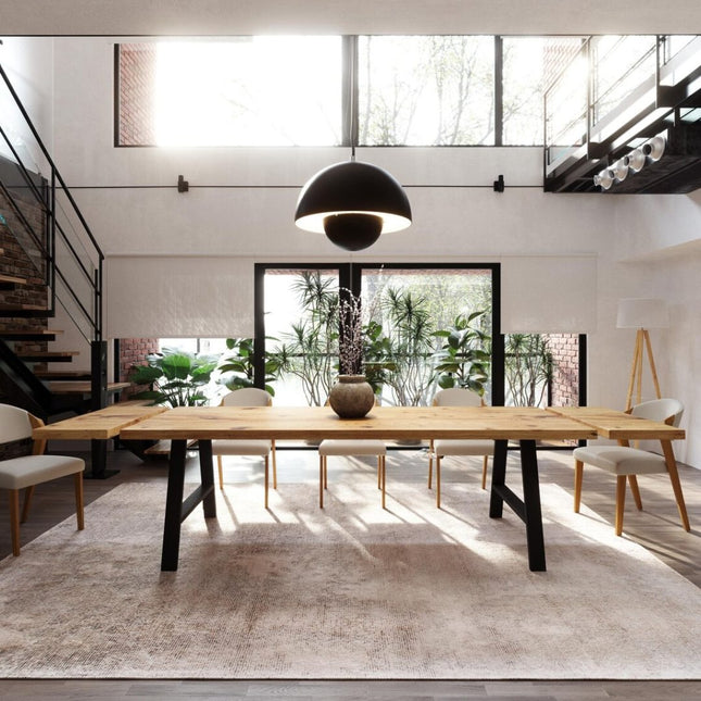 Brigg Dining Table Straight Edge Extendable 2 Sides Dining Table Kitchen Industrial Rustic Wood, AF Steel Legs