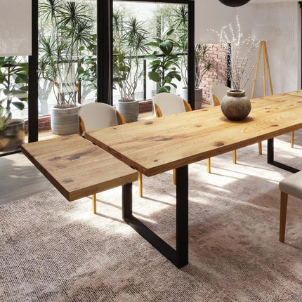 Brigg Dining Table Straight Edge Extendable 2 Sides Dining Table Kitchen Industrial Rustic Wood, Square Steel Legs