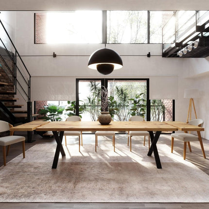 Brigg Dining Table Straight Edge Extendable 2 Sides Dining Table Kitchen Industrial Rustic Wood, XF Steel Legs