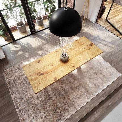 Brigg Dining Table Rustic Solid Wood Dining Table Industrial Straight Edge Dining Table Spider Steel Base Industrial Rustic Wood