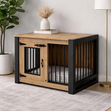 Single Medium Indoor Dog Kennels -Rustic Dog Crate- Industrial