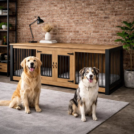 Double Large Indoor Dog Kennels -Rustic Dog Crate- Industrial