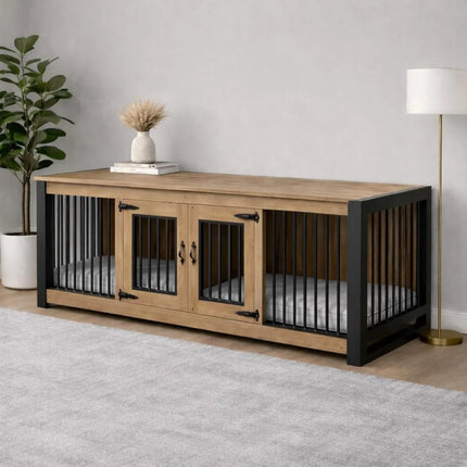 Double Small Luxury Bespoke Wooden Dog Crate - Industrial