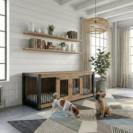 Double Small Luxury Bespoke Wooden Dog Crate - Industrial