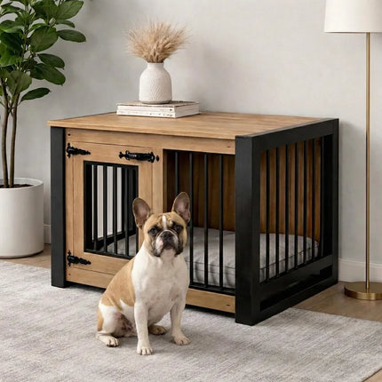 Single Medium Indoor Dog Kennels -Rustic Dog Crate- Industrial