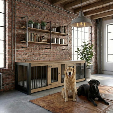 Double Large Indoor Dog Kennels -Rustic Dog Crate- Industrial