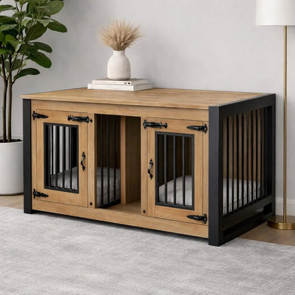 Double Large Indoor Dog Kennels -Rustic Dog Crate- Industrial