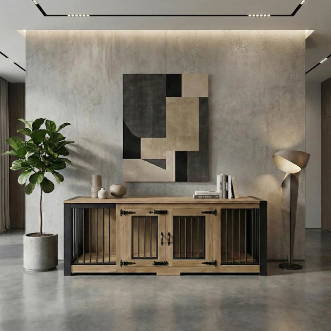 Double Large Indoor Dog Kennels -Rustic Dog Crate- Industrial