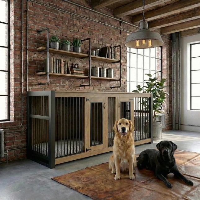 Double Large Indoor Dog Kennels -Rustic Dog Crate- Industrial