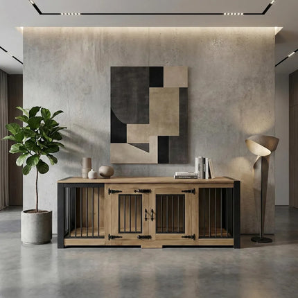 Double Small Luxury Bespoke Wooden Dog Crate - Industrial