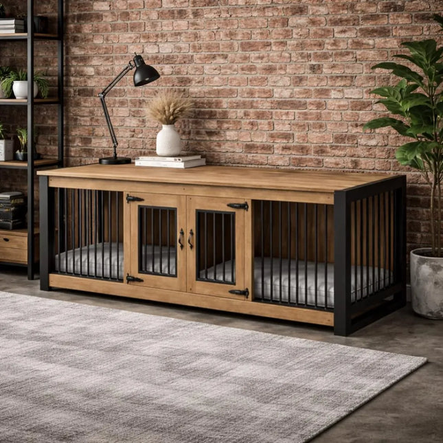 Double Small Luxury Bespoke Wooden Dog Crate - Industrial