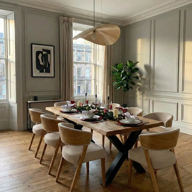 Firsby XF Chunky Steel Dining Table Natural Live Edge Rustic Steel X Frame Legs Handmade Characteristic of the Countryside