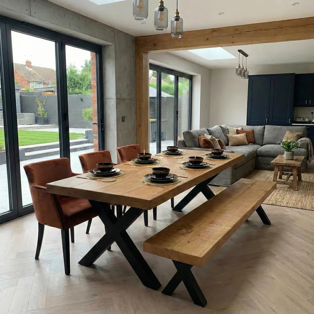3 Inch Rustic Industrial Dining Table Rustic Wood - Handmade Kitchen Table Rustic Dining Table Farmhouse Chunky Metal Legs