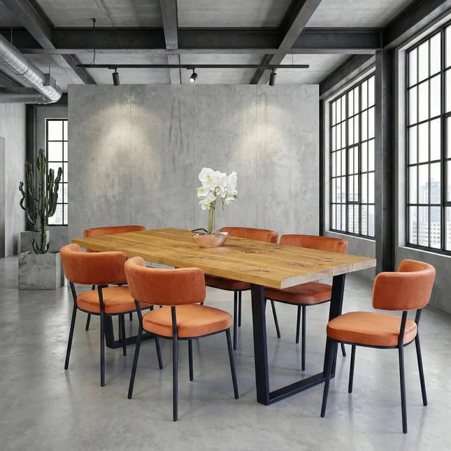 Barton VF Rustic Wood Dining Table - Industrial VF Steel Legs - Handmade Natural Cozy and Modern - Cotswold